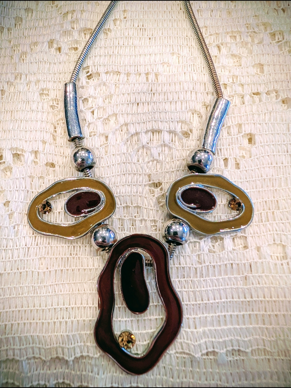 Vintage Passion Modernist Enamel Statement Necklace - Chocolate & Taupe